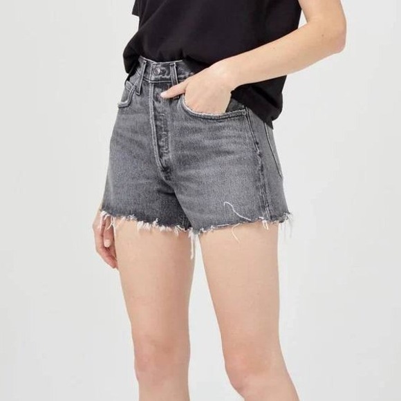 Agolde Pants - AGOLDE Dee Short in Moxy Denim Frayed Cut Off Grey High Waisted Cotton Size 27